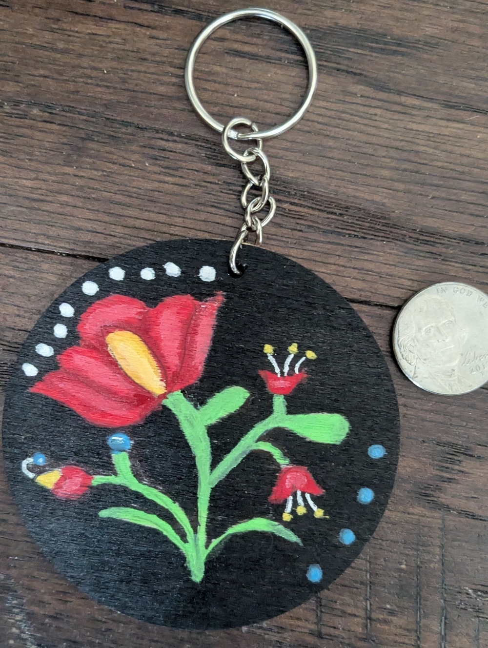 Indigenous Hand-Painted Ojibwe  Floral Keychain Purse Charm